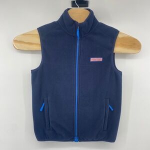 Vineyard Vines Fleece Vest Boys Large 16 Navy Blue Full Zip Sleeveless Jacket